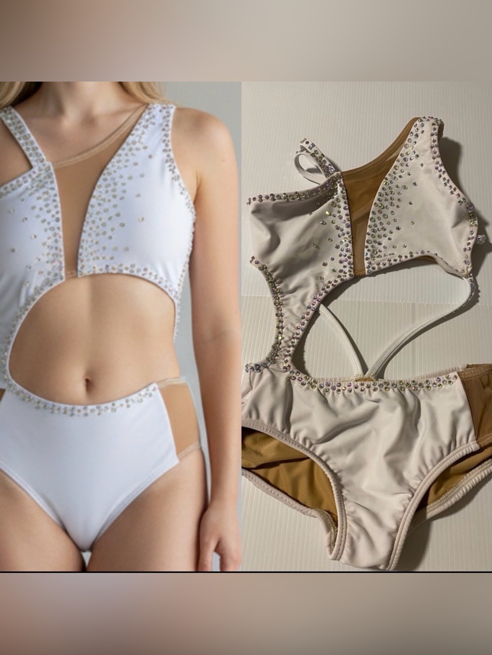 AA dance design costume solo white custom illusion clover leotard XSA XS adul